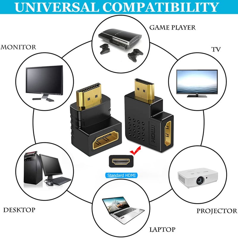Warmstor 6 Pack HDMI 2.0 Male to Female Angled Adapter Left Right Up Down 90 270 Degree Right Angle HDMI Cable Connector Gold Plated 3D 4K Supported - Image 5